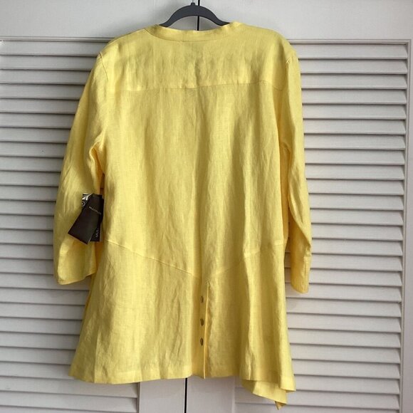 New Multiples Sz XL Bright Yellow 100% Linen A-Line Lagenlook Relaxed Chic - Picture 4 of 15